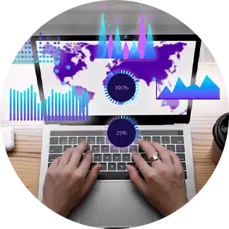 a graphical representation of a man working on a laptop showing business intelligence 